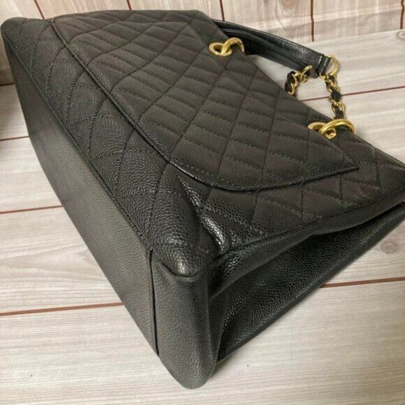 Authentic Chanel GST Caviar Grand Shopping Tote Quilted Shoulder Bag Black Chain - Picture 11 of 16